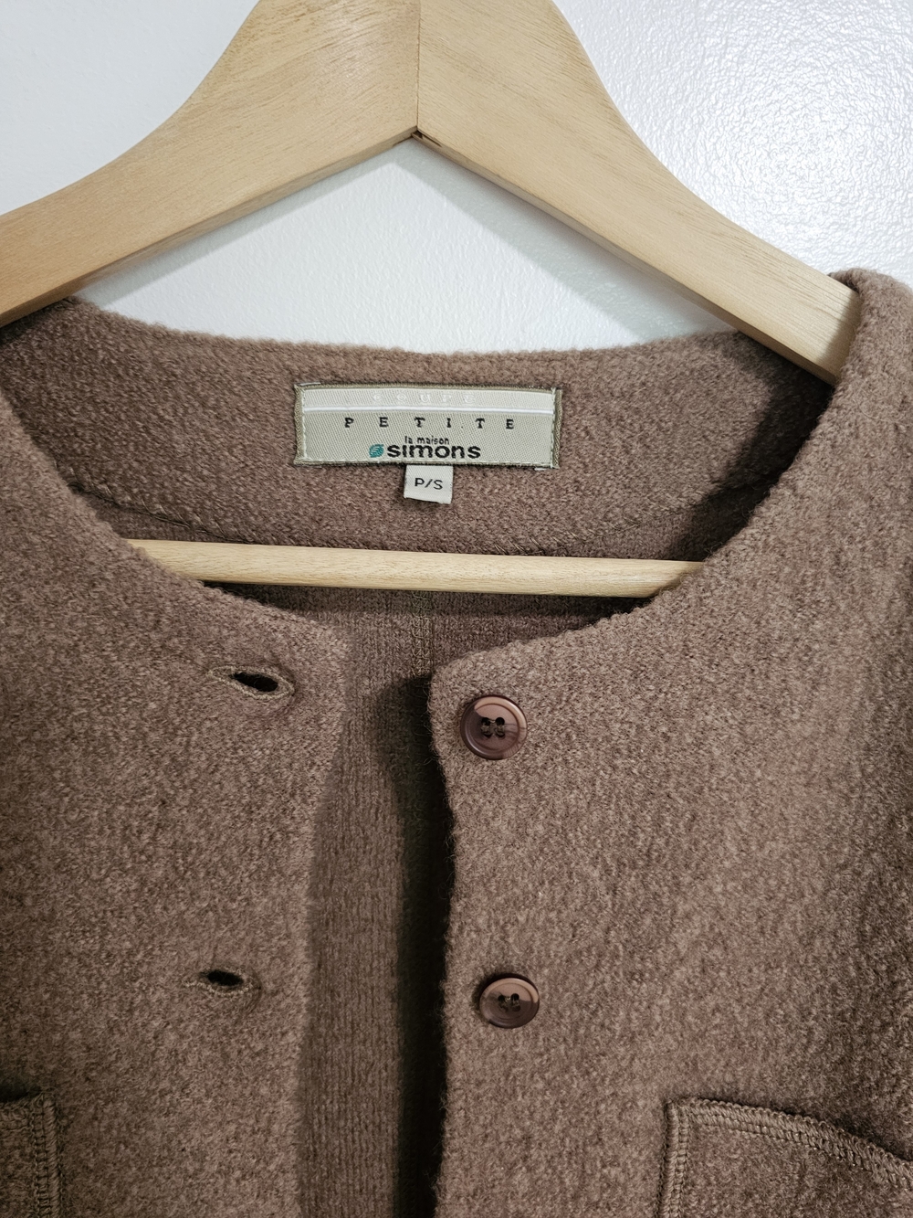 Vintage Simons Brown 100% Boiled Wool Jacket Blazer Size S Made In Hong Kong - Picture 4 of 11